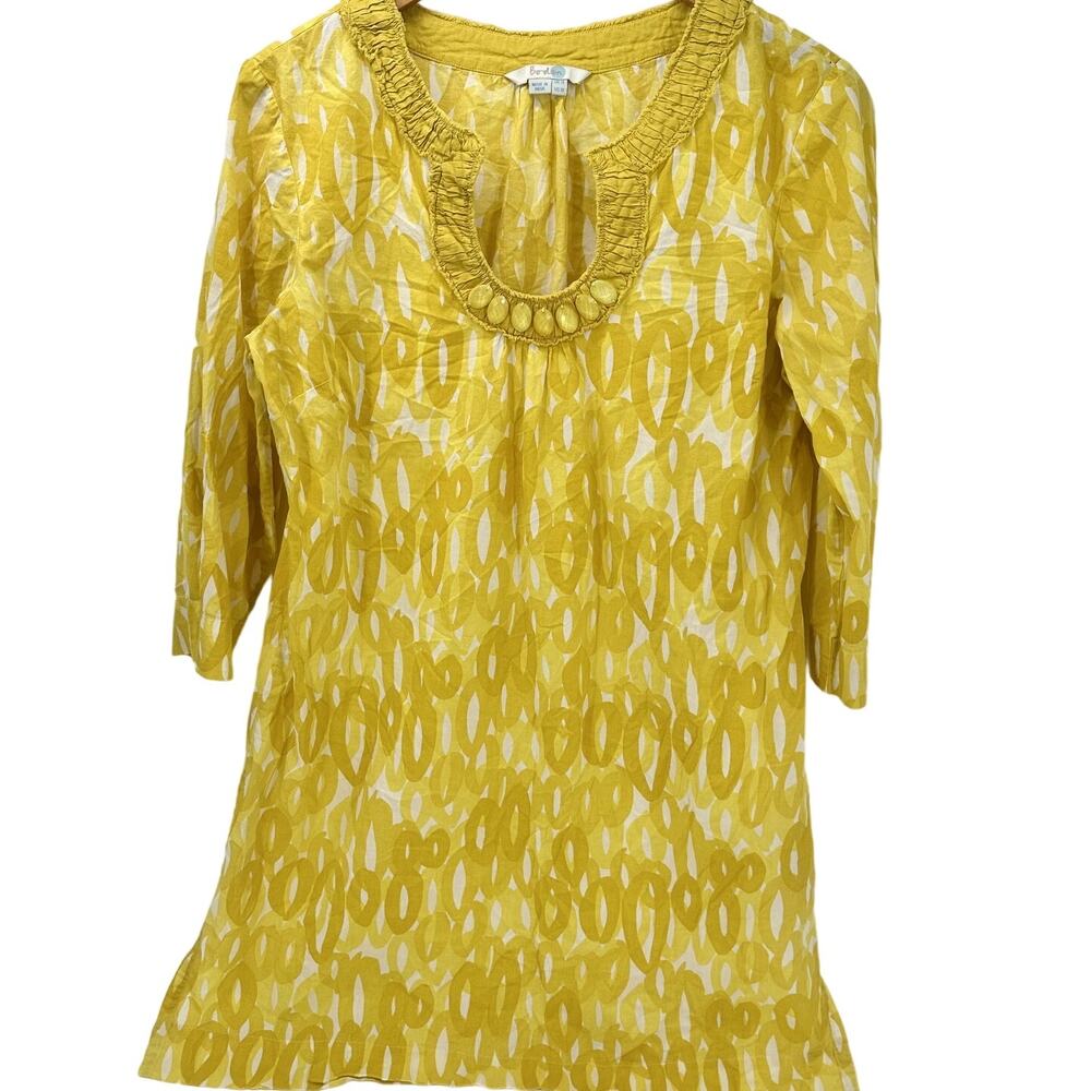 Boden‎ Beach Dress Womens 10 Cover Up Yellow White Beaded Pullover Tropical Boho